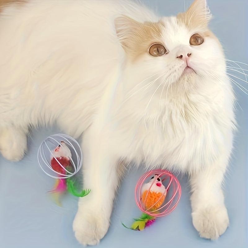 Cat Toy Cage Mouse With Feather Tail Cat Teaser Ball