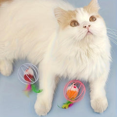Cat Toy Cage Mouse With Feather Tail Cat Teaser Ball