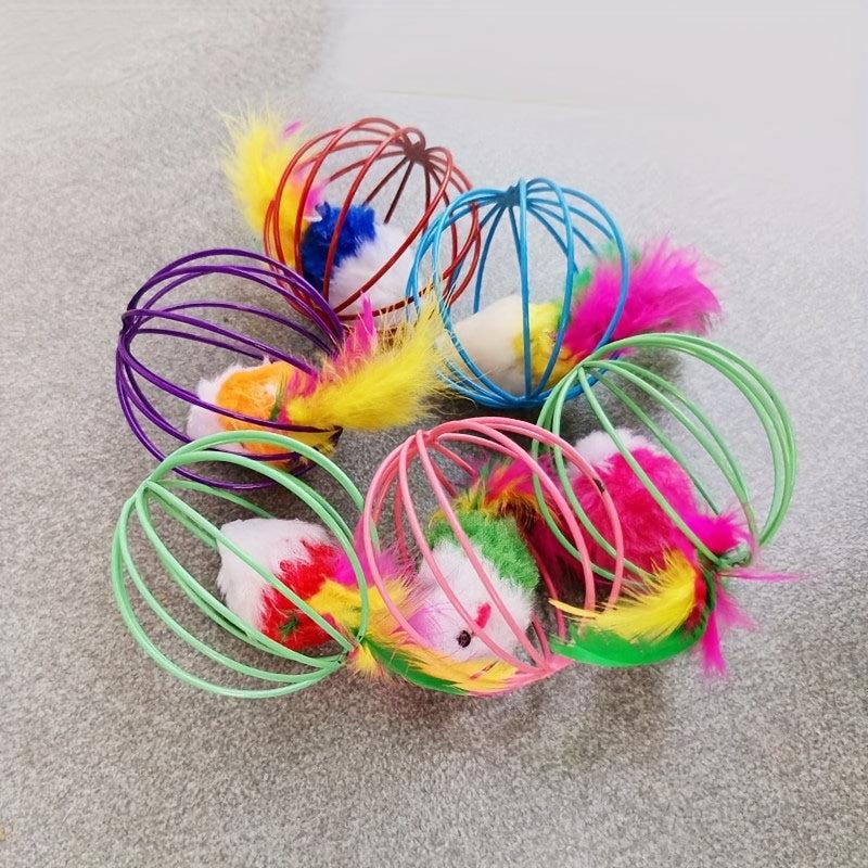 Cat Toy Cage Mouse With Feather Tail Cat Teaser Ball
