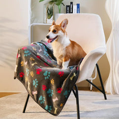 Soft Paw Print Fleece Pet Blanket Warm Dog Sleeping Mat