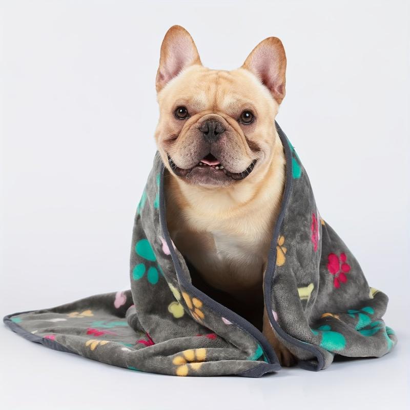 Soft Paw Print Fleece Pet Blanket Warm Dog Sleeping Mat