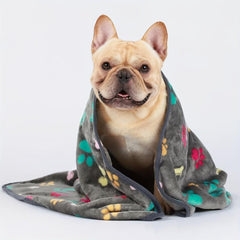 Soft Paw Print Fleece Pet Blanket Warm Dog Sleeping Mat