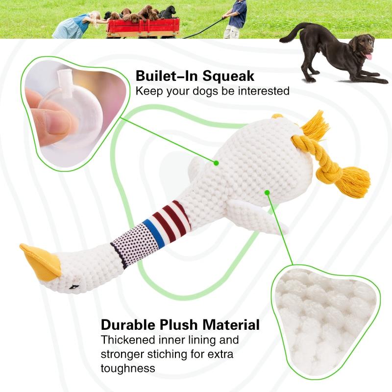 Plush Squeaky Dog Toy with Chew Rope for Teething Puppies & Large Dogs