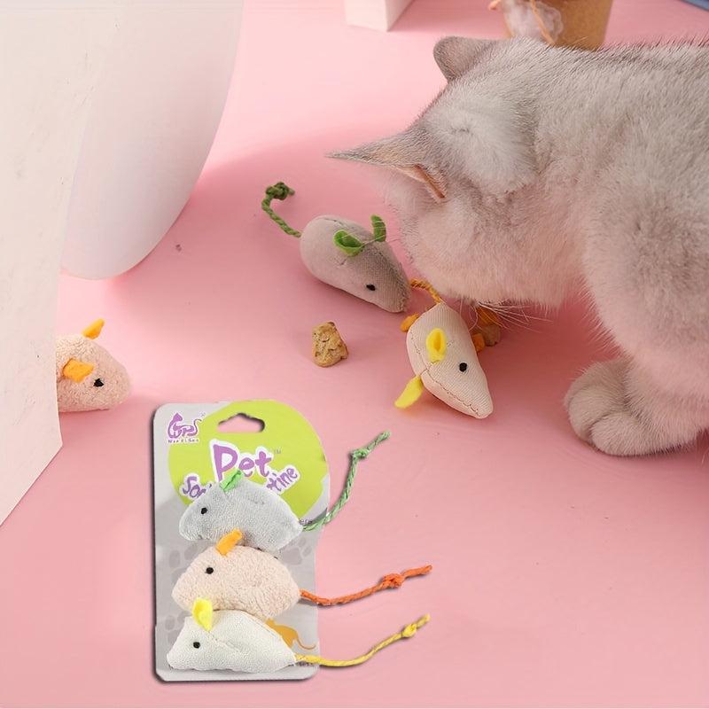 3 Pack Plush Small Mouse Cat Toy Interactive Cat Mint Toys