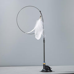 Cat Teasing Stick Suction Cup Steel Wire Long Rod Feather Cat Teaser Stick