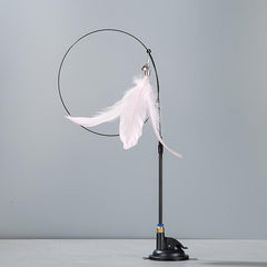 Cat Teasing Stick Suction Cup Steel Wire Long Rod Feather Cat Teaser Stick