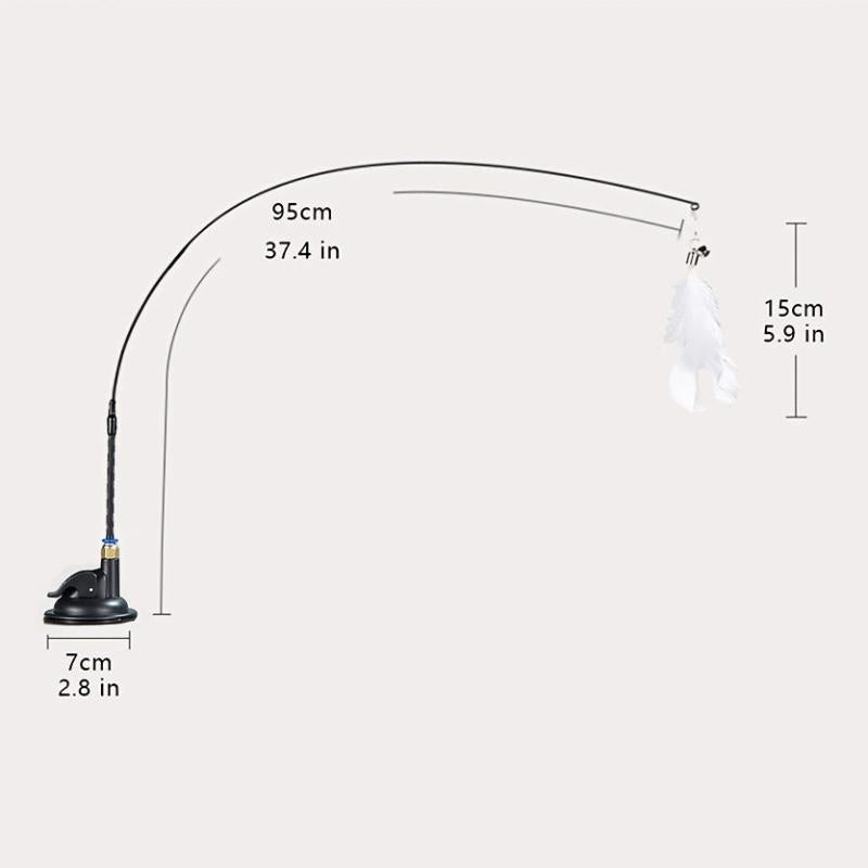 Cat Teasing Stick Suction Cup Steel Wire Long Rod Feather Cat Teaser Stick
