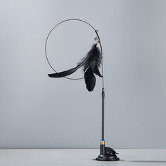 Cat Teasing Stick Suction Cup Steel Wire Long Rod Feather Cat Teaser Stick