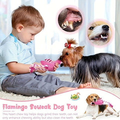 Dog Plush Toys Flamingo Squeaky Teething Stuffed Chew Toys for Small Large Dogs