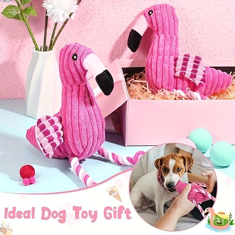 Dog Plush Toys Flamingo Squeaky Teething Stuffed Chew Toys for Small Large Dogs