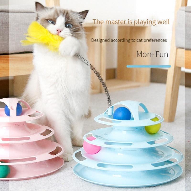 Cat 4 Layer Turntable Toy Interactive Track Tower