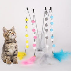 Interactive Cat Teaser Wand Toy Plush Balls Feather