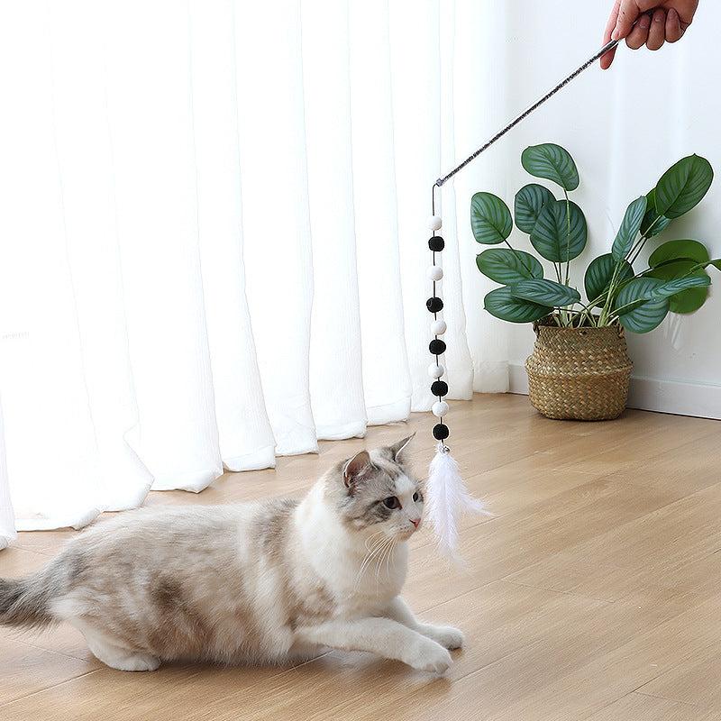Interactive Cat Teaser Wand Toy Plush Balls Feather