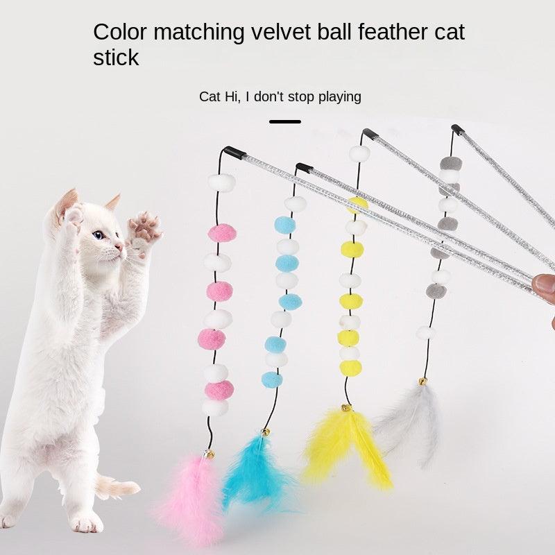 Interactive Cat Teaser Wand Toy Plush Balls Feather