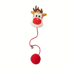 Christmas Plush Cat Toy Teaser Stick Cartoon Decor Bell Teeth Cleaning Toy