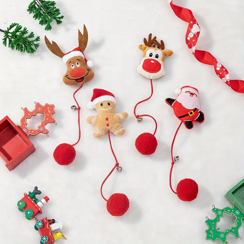 Christmas Plush Cat Toy Teaser Stick Cartoon Decor Bell Teeth Cleaning Toy