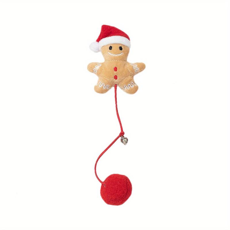 Christmas Plush Cat Toy Teaser Stick Cartoon Decor Bell Teeth Cleaning Toy