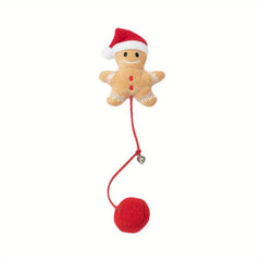 Christmas Plush Cat Toy Teaser Stick Cartoon Decor Bell Teeth Cleaning Toy
