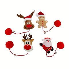 Christmas Plush Cat Toy Teaser Stick Cartoon Decor Bell Teeth Cleaning Toy