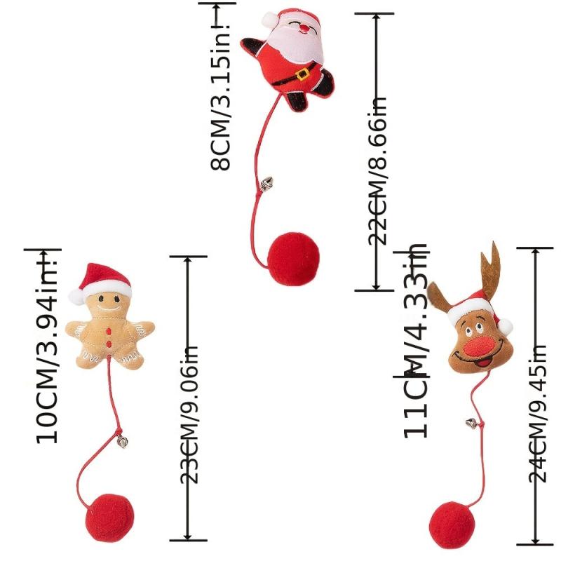 Christmas Plush Cat Toy Teaser Stick Cartoon Decor Bell Teeth Cleaning Toy