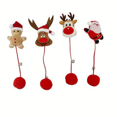 Christmas Plush Cat Toy Teaser Stick Cartoon Decor Bell Teeth Cleaning Toy