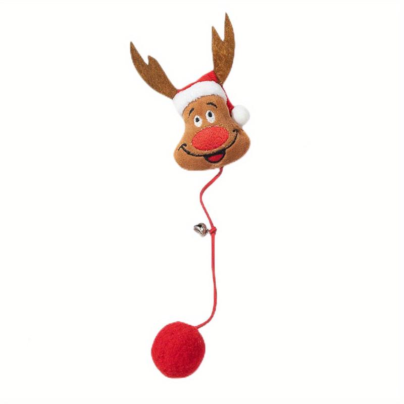 Christmas Plush Cat Toy Teaser Stick Cartoon Decor Bell Teeth Cleaning Toy