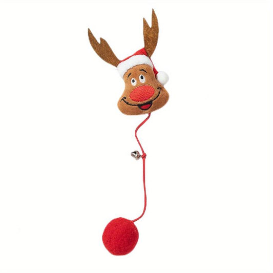 Christmas Plush Cat Toy Teaser Stick Cartoon Decor Bell Teeth Cleaning Toy