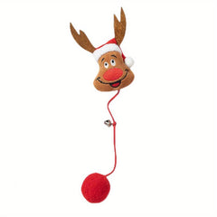 Christmas Plush Cat Toy Teaser Stick Cartoon Decor Bell Teeth Cleaning Toy