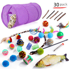 12 14 15 21 28 30PCS Pet Cat Toy Set Fun Stick Bell Ball Supplies