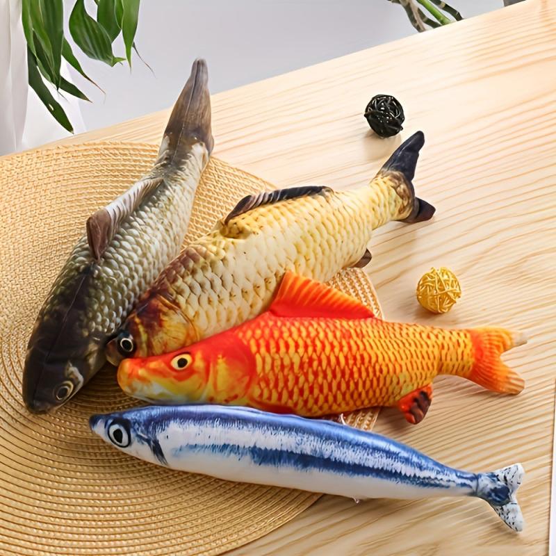 4pcs Interactive Cat Plush Fish Toys for Teasing Play