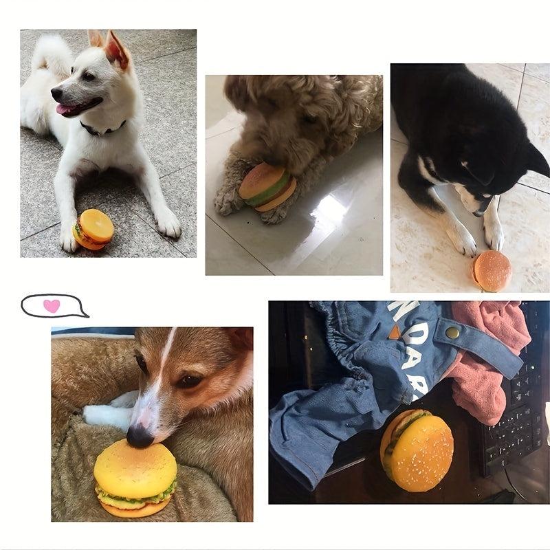 Interactive Durable Chew Toy for Dogs Hamburger Pet Grinding Teeth Squeak Plush