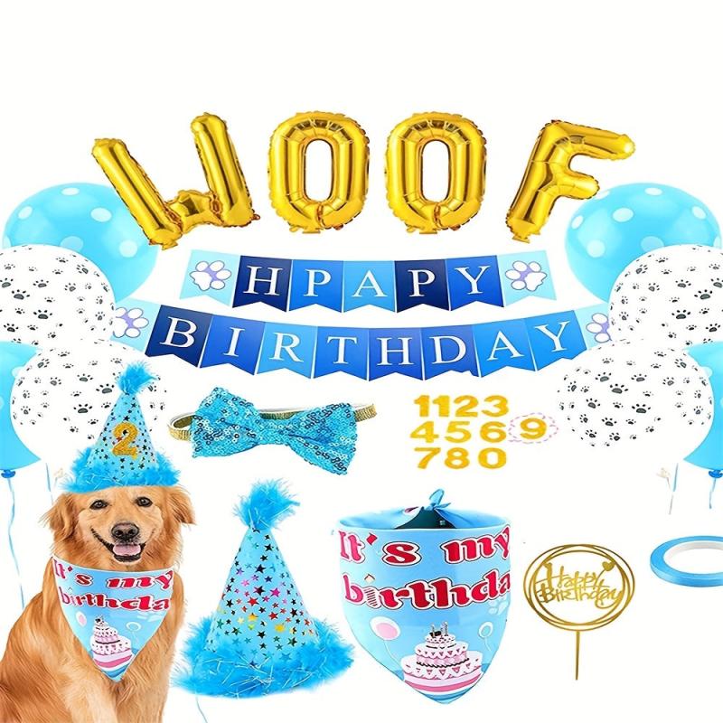 8pcs Dog Birthday Party Supplies Happy Birthday Banner Hat Balloons Bandana