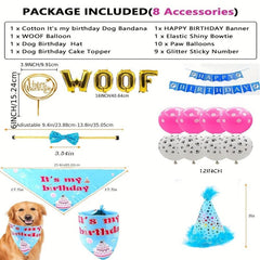 8pcs Dog Birthday Party Supplies Happy Birthday Banner Hat Balloons Bandana