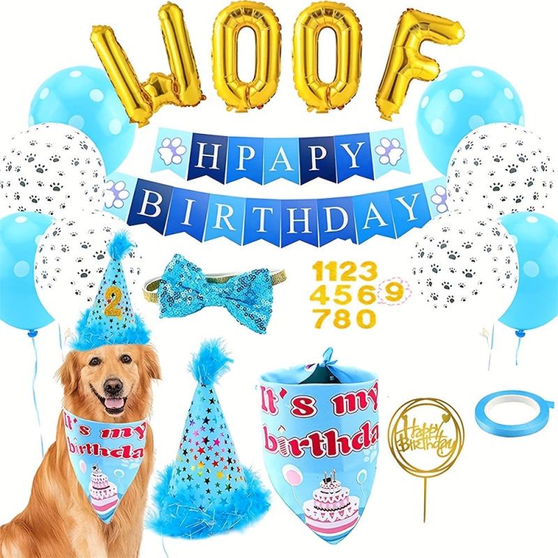 8pcs Dog Birthday Party Supplies Happy Birthday Banner Hat Balloons Bandana