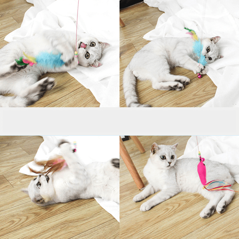Feather Decor Cat Teaser Stick Toys - Interactive Toys for Cats
