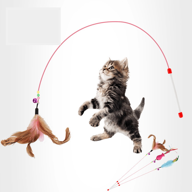 Feather Decor Cat Teaser Stick Toys - Interactive Toys for Cats