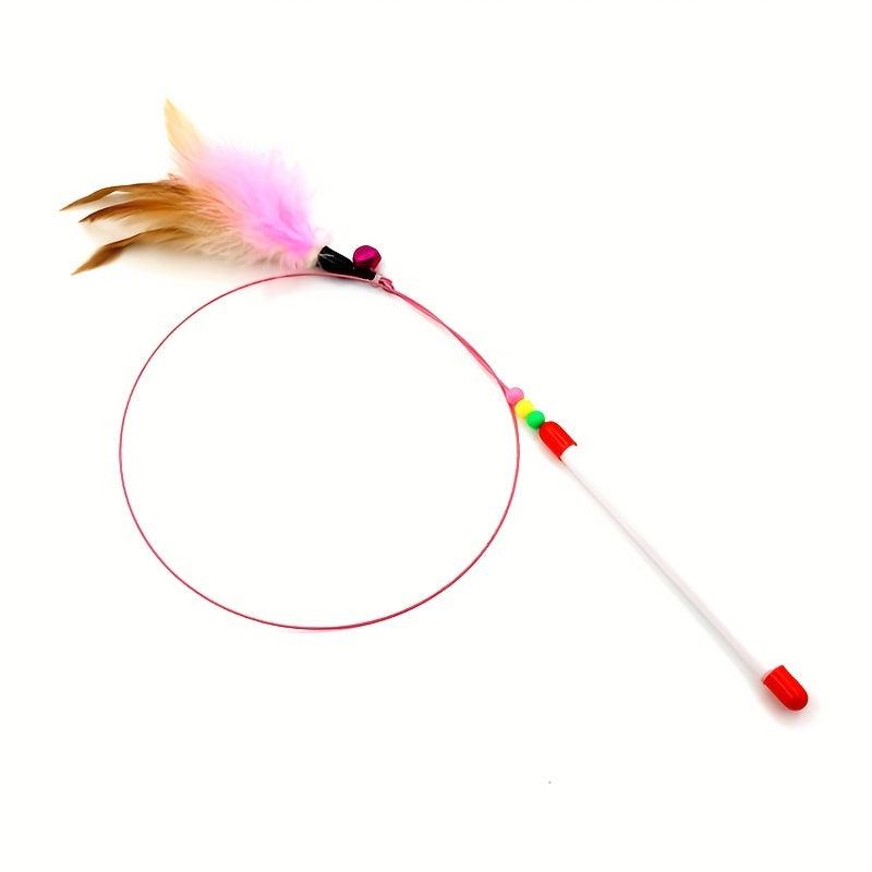 Cat Teaser Stick Interactive Toy Steel Wire Pole Feather Decor Cat Wand Toy