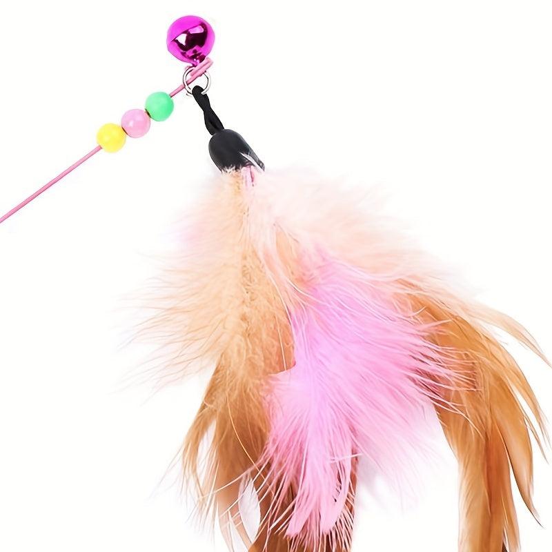 Cat Teaser Stick Interactive Toy Steel Wire Pole Feather Decor Cat Wand Toy