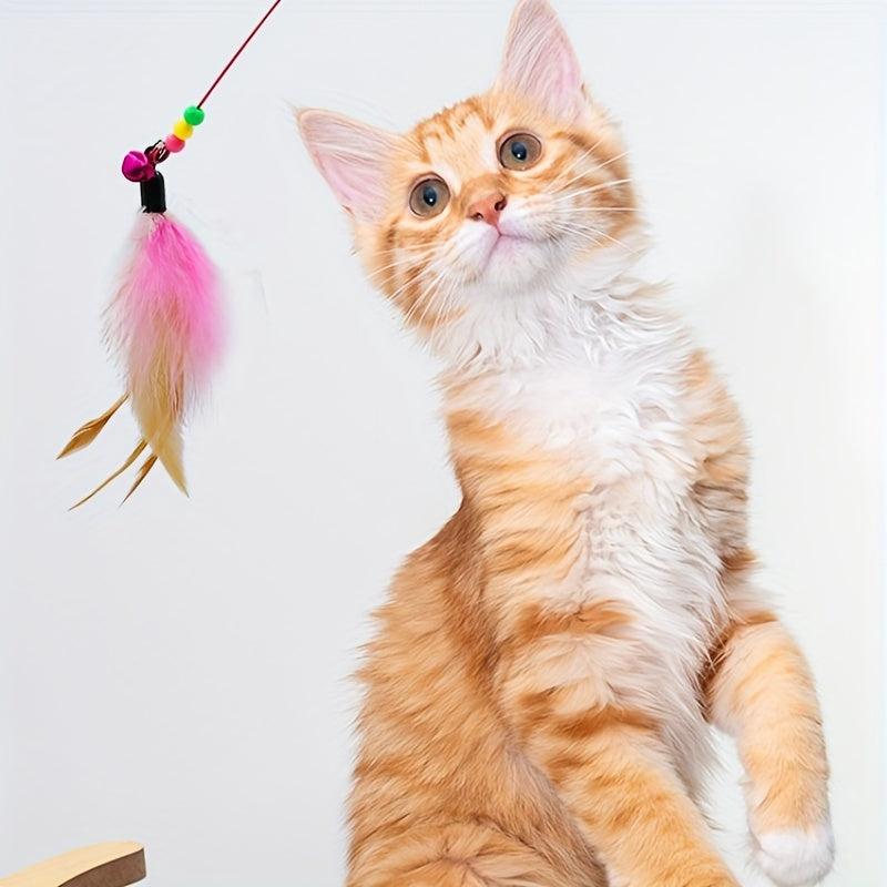Cat Teaser Stick Interactive Toy Steel Wire Pole Feather Decor Cat Wand Toy