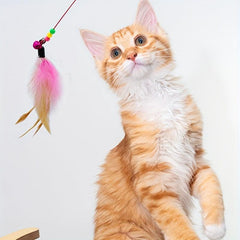 Cat Teaser Stick Interactive Toy Steel Wire Pole Feather Decor Cat Wand Toy