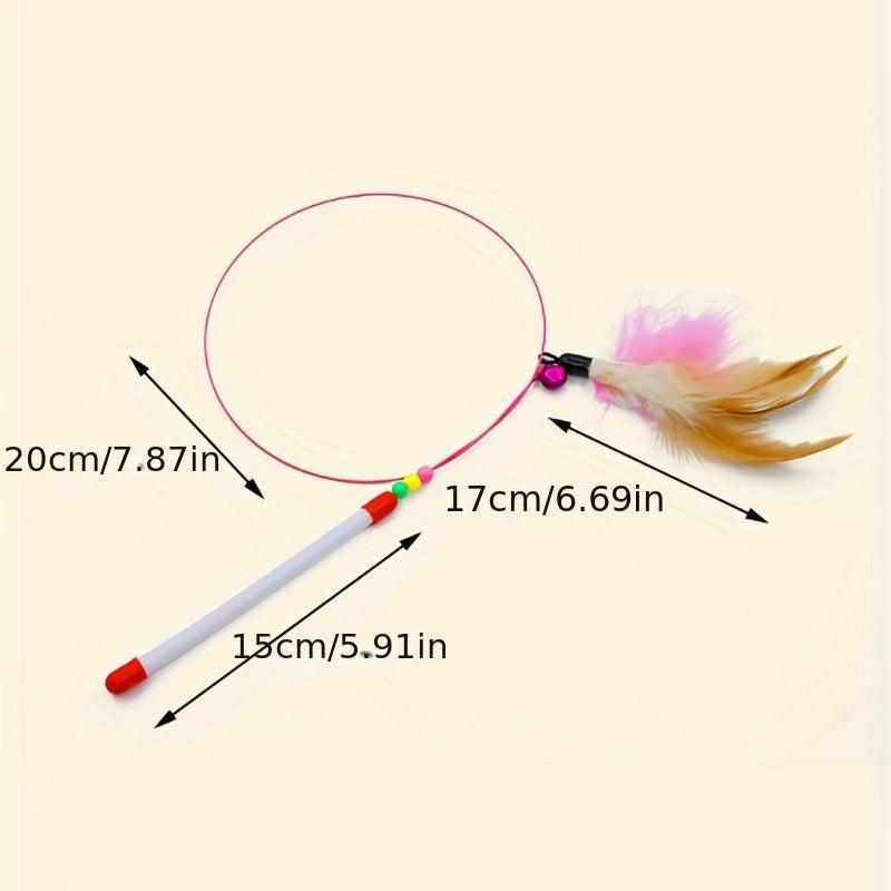 Cat Teaser Stick Interactive Toy Steel Wire Pole Feather Decor Cat Wand Toy
