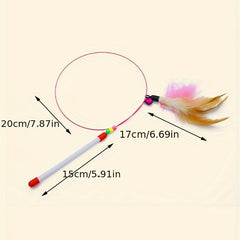 Cat Teaser Stick Interactive Toy Steel Wire Pole Feather Decor Cat Wand Toy