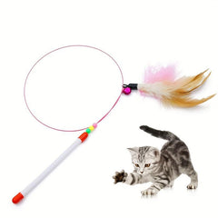 Cat Teaser Stick Interactive Toy Steel Wire Pole Feather Decor Cat Wand Toy