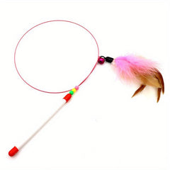 Cat Teaser Stick Interactive Toy Steel Wire Pole Feather Decor Cat Wand Toy