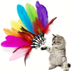 8pcs Cat Feather Toys Replacement Interactive Cat Wand Toy with PVC Teaser Stick