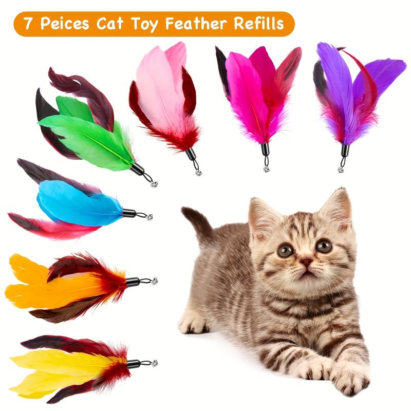8pcs Cat Feather Toys Replacement Interactive Cat Wand Toy with PVC Teaser Stick