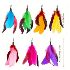 8pcs Cat Feather Toys Replacement Interactive Cat Wand Toy with PVC Teaser Stick