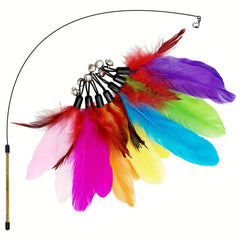8pcs Cat Feather Toys Replacement Interactive Cat Wand Toy with PVC Teaser Stick
