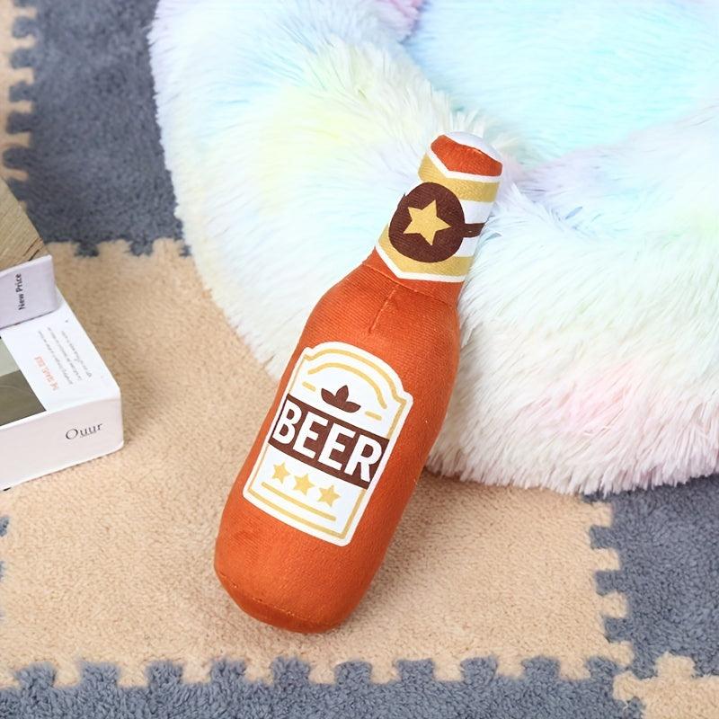 Beer Bottle Dog Squeaky Chew Toy Plush Teeth Grinding Durable Interactive