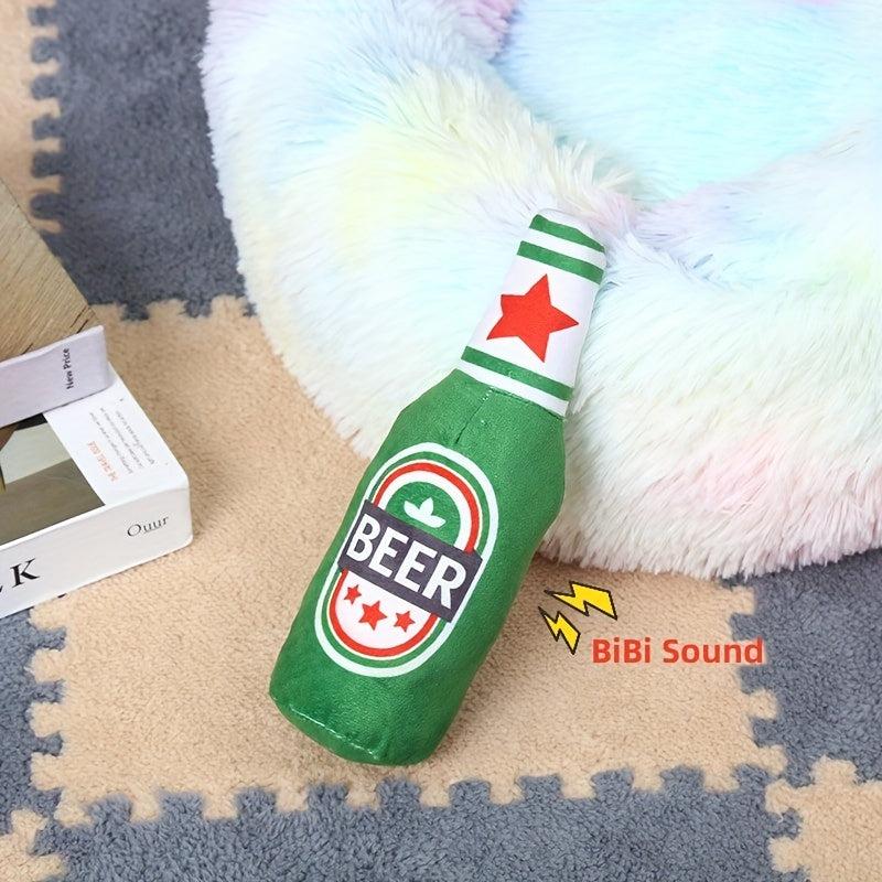 Beer Bottle Dog Squeaky Chew Toy Plush Teeth Grinding Durable Interactive